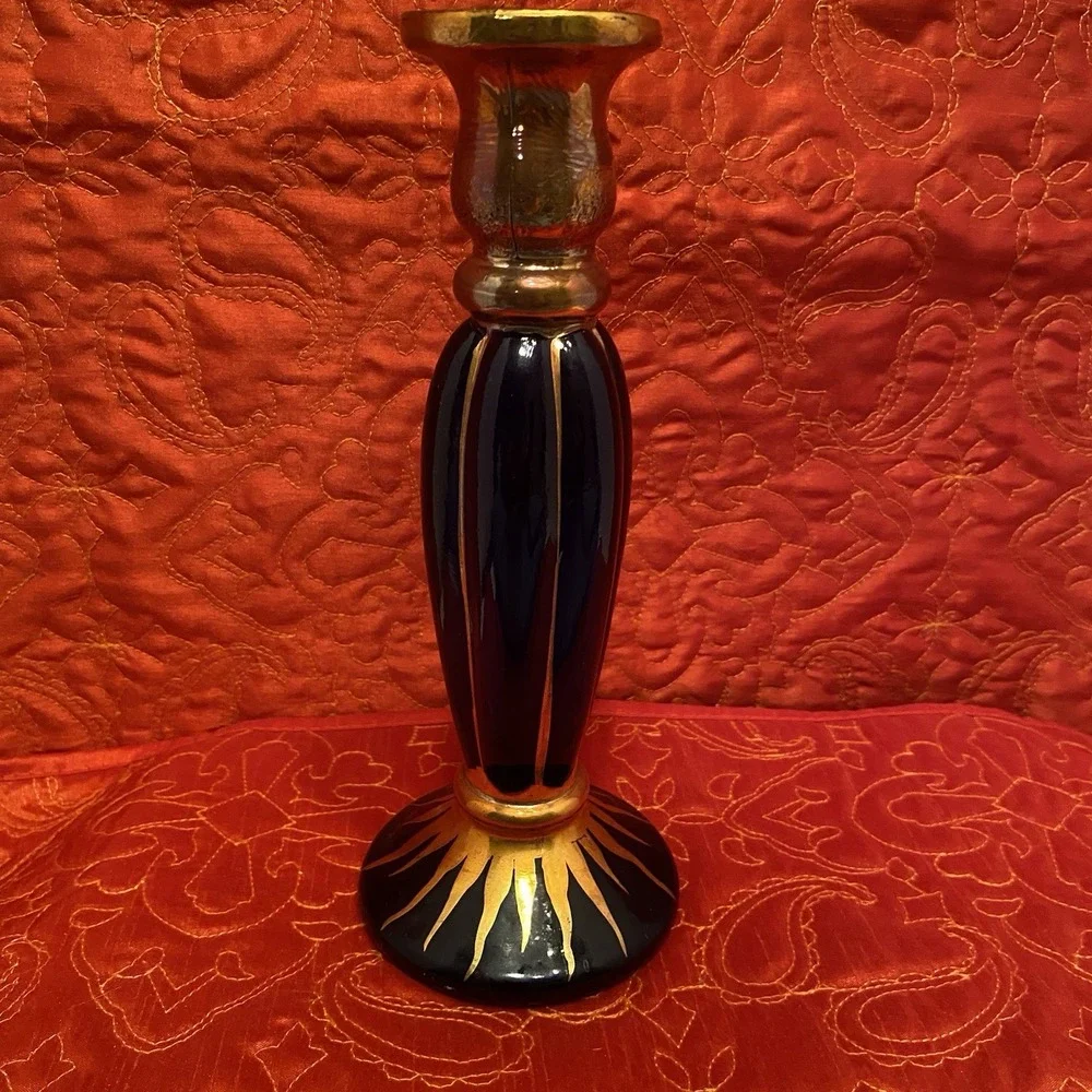 Vintage cobalt blue glass candlestick, celestial bud vase 9
